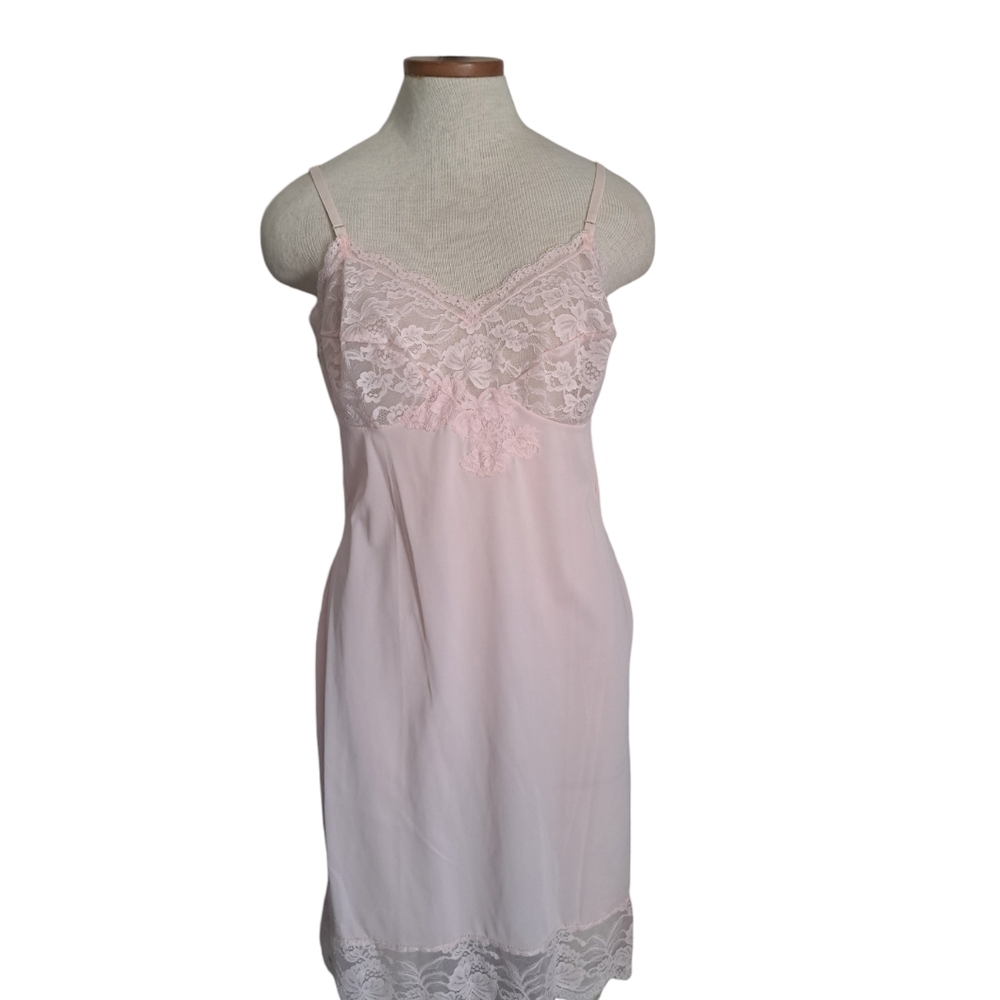 VTG SEARS full slip light pink nylon lace trim boudoir shoot pin up classic 36